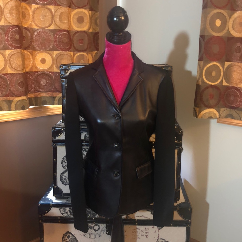 Calvin Klein Leather Front Wool Blazer